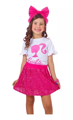 Conjunto Blusa e saia em Paete Barbie menina blogueirinha moda