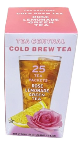 Tea Central, Cold Brew Tea, Té Verde Limonada Rosas, 25packs