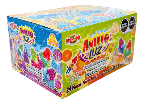 Caramelo En Forma De Anillo Con Luz Sabor Frutas 24pz De 8g
