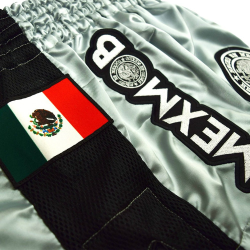 Imagen 2 de 4 de Short Box Kickbox Muay Thai Mexmob Plateado Envio Gratis