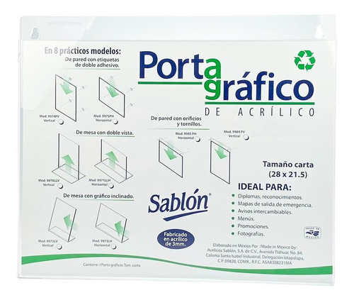 2 Pack Portagráfico Horizontal Tamaño Carta Con Adhesivo