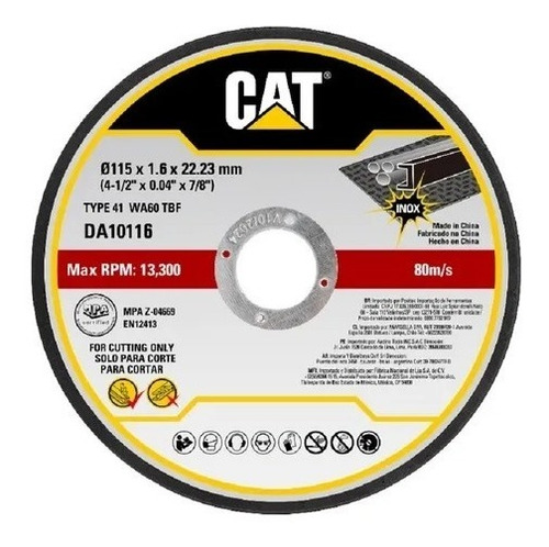 Imagen 1 de 4 de 10 Discos De Corte Cat Amoladora 115mm X 1.6 Caterpillar