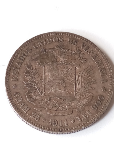 Moneda De 5 Bs Fuerte Plata De 1911