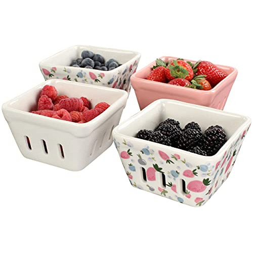 Ceramic Berry Basket Colander Fruit Bowl, Set Of 4 - De...