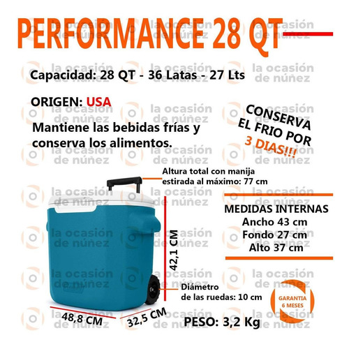 Imagen 2 de 7 de Conservadora Heladera Coleman 28qt Camping 27lts Con Ruedas