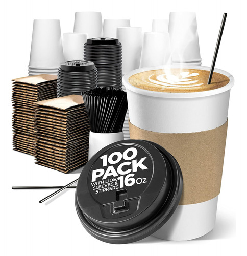 Shop Square 16 Oz Disposable Coffee Cups With Lids, Sleev...