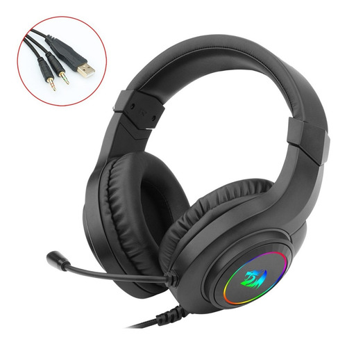 Auriculares Gamer Redragon H260 Hylas Negro Con Luz Led