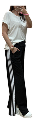 Pantalon Palazo Con Rayas A Los Costados De Jersey Rustico