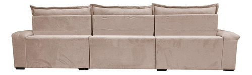Sofá Retrátil 3,55m Cama Inbox Big Fresh. Com Softgel d40 Cor Bege