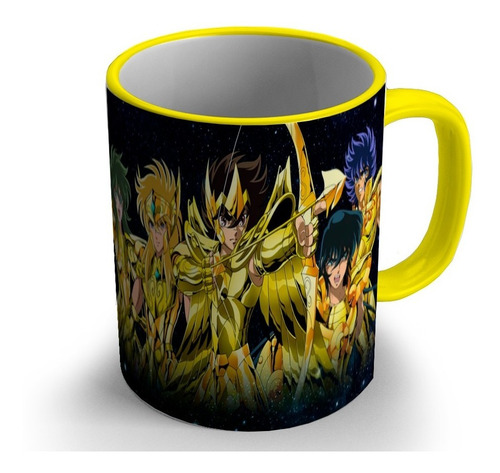 Taza Borde Color Amarillo Caballeros Del Zodiaco Cdz-002