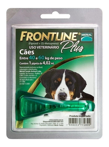 Pipeta antiparasitario para pulga Merial Frontline Plus para perro de 40kg a 60kg