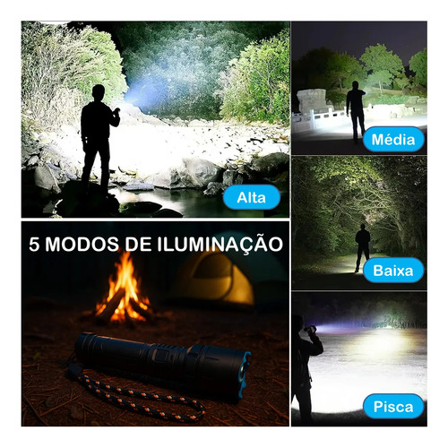 Lanterna Zoom Led Recarregável Com 4 Modos Luz Piscante Ip45