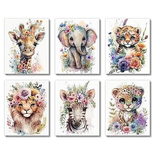 Arte De Pared Bebés De Safari Acuarela, Impresiones De...