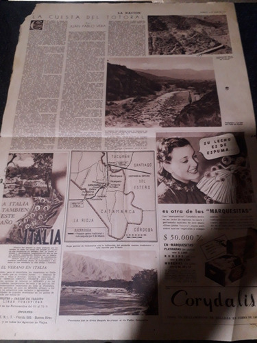 Diario La Nación 16 6 1940 Cuesta Del Totoral Catamarca 