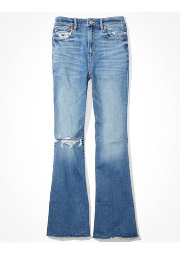 Ae Super High-waisted Flare Jean Con Rasgados Ind Blue