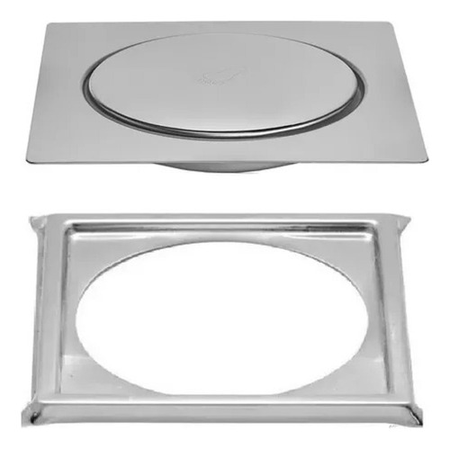 Ralo Click Inteligente Quadrado Inox 10x10 Cm + Porta Grelha