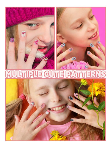 Uñas Postizas Cortas Kalolary Para Niñas, 144 Unidades, Rega Color Rosa