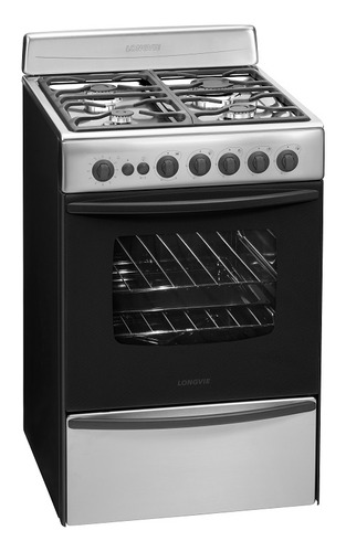 Cocina Longvie Standard 13501XF multigas 4 hornallas  acero inoxidable 220V puerta con visor 74L