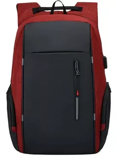 Mochila De Gran Capacidad Antirrobo Para Laptop Cargador Usb Color Negro Con Rojo