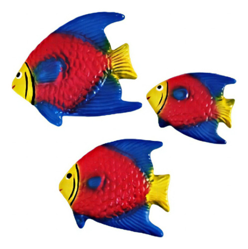 Enfeite De Parede - Trio De Peixe 3 Peças Ceramica Pequeno Cor MOD4