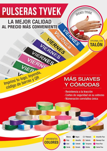 Imagen 7 de 10 de Pulseras Impresas Tyvek Identificación Eventos Vip X500 Dw !
