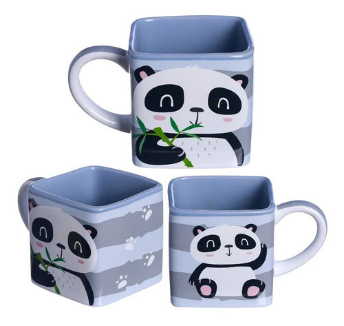 Caneca Cubo Quadrada Panda Bambu Bichinho Fofinho Fofo Café