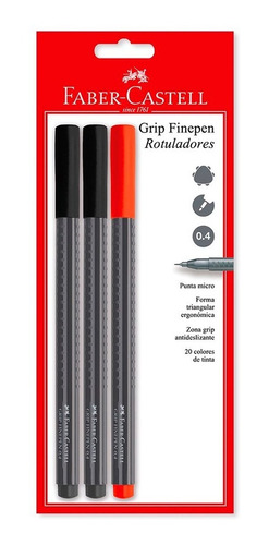 Micropunta 0,4 Mm Negro Y Rojo Blister X 3 Faber Castell