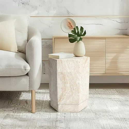 Mesa Lateral Hexagonal De Travertino Italiano 14 6 - Diseño