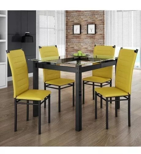 Santi Morumbi  Conjunto Mesa Pisani Plástica com 4 Cadeiras Amarelo