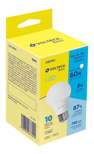 Lámpara De Led, A19, 8 W, Luz De Día, Volteck 28061