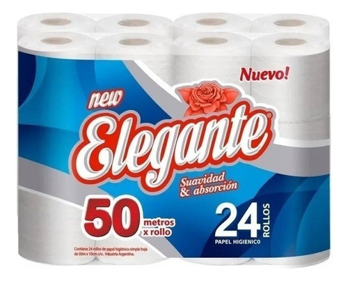 Papel Higiénico Elegante 24 Rollos 50 Metros Bolsón