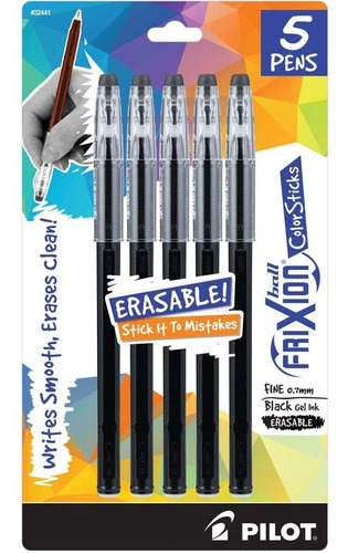 5 Boligrafos De Tinta Gel Borrable Pilot Frixion Negro 0.7mm