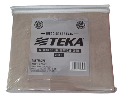 Sábanas Teka 300 Hilos Queen Liso Juego Completo Beige Liso