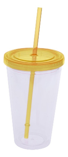 Vasos De Plástico Acrílico Con Tapa Y Sorbito De Colores Color Amarillo