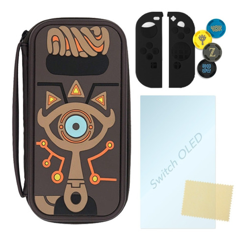 Switch Funda Zelda Botw + Cristal + Joycon + Grips | Estuche Case Sheikah Master Edition | Solo Switch «normal», No Lite