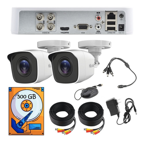 Kit Video Vigilancia 2 Cámaras Hd 720p / 1mp Hilook 500gb