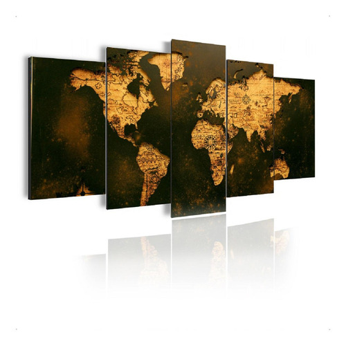 Quadro Mosaico 105x60cm Mod114 Mapa Mundo Antigo 5pçs