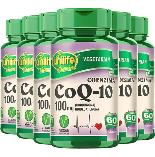 Coenzima Q10 100mg Ubiquinona 60 Capsulas - Kit 6 Potes