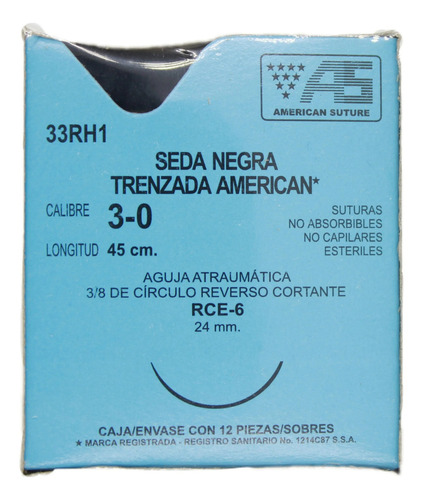 Hilo Seda Negra American Sutura Calibre 3-0 Color Rce-6