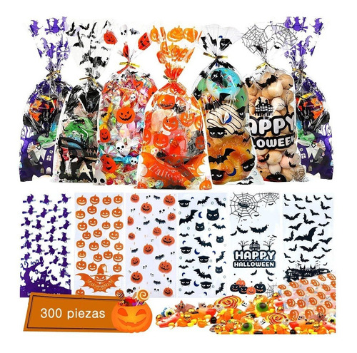 300 Bolsa Dulces Transparente Cumpleaños Halloween Decorar