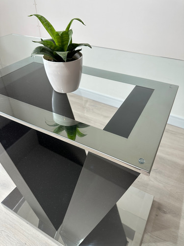 Mesa De Comedor Con Tapa De Vidrio 150x90 Cm Base Acero Blanco Negro