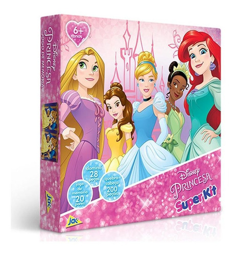 Super Kit Quebra Cabeça + Memoria + Domino Princesas Toyster