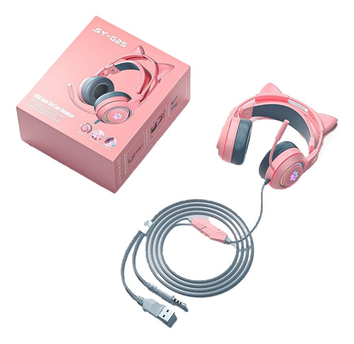 Cute Cat Ear Gaming Pc Headset Wired Live Headset