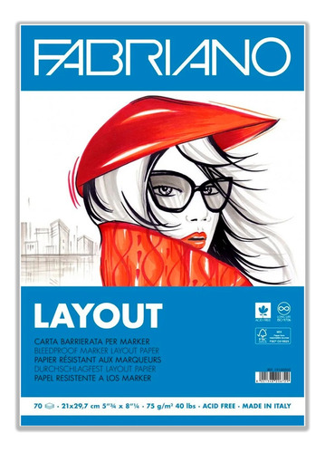 Block Fabriano Layout Marcador A4 X75 Grs 70 Hojas