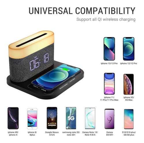 Imagen 2 de 2 de Reloj Despertador Con Lámpara Led Y Cargador Inalámbrico