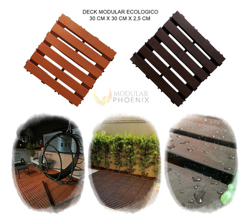 Kit 17 Deck Madeira Plástico Encaixe Modular Varanda Marrom-claro