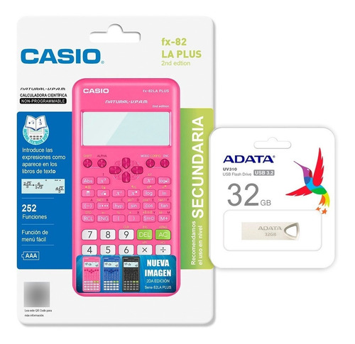 Imagen 2 de 7 de Calculadora Científica Casio Fx-82laplus Con Usb Adata 32gb