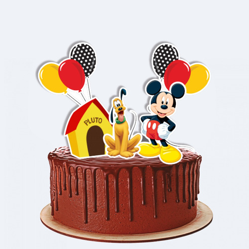 Topo De Bolo Topper Personalizado Mickey E Pluto