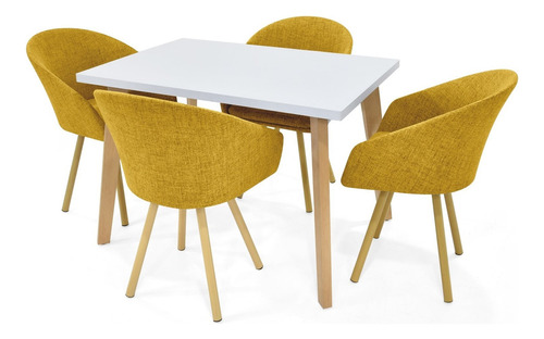 Set Comedor Lugo Matiz 4 Puestos + Sillas Tokyo En Tela Diseño De La Tela De Las Sillas Mostaza