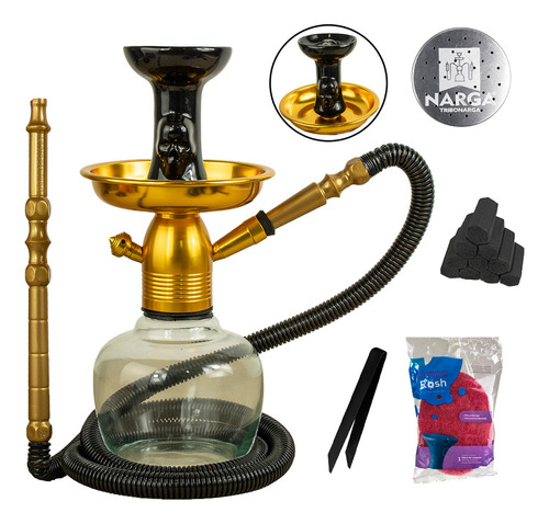 Narguilé Mini Vortex Monster Barat+ Carvão+ Tela+ Limpa Rosh Cor Dourado